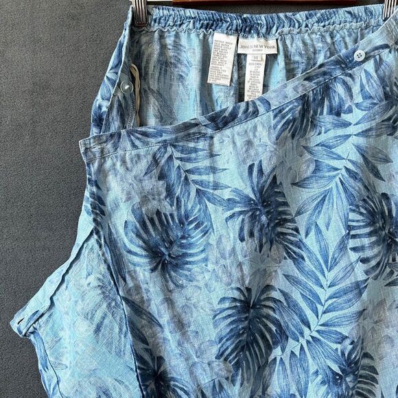 Jones New York Linen Wrap Skirt Blue Leaf Print Long Midi Women's Size 14 - Picture 7 of 8